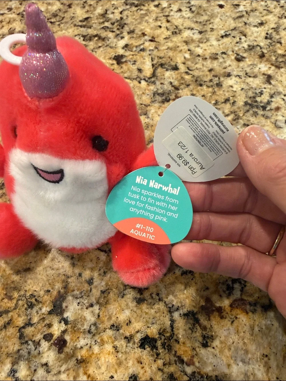 Palm Pals Red Nia Narwhal Plush Toy - Cute Small Toy